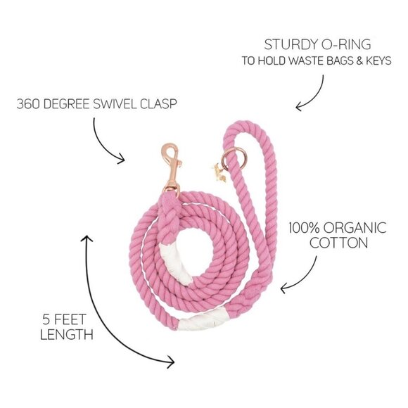 NWT Sassy Woof Dog Rope Leash Cotton Candy Pastel Pink Rose Gold 5 Feet - Picture 5 of 10